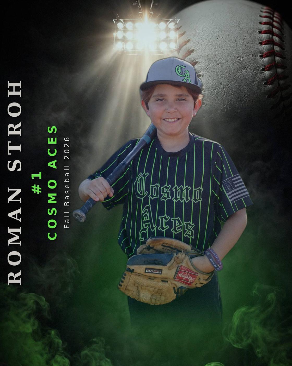 Memory-mate style baseball poster of Roman Stroh of the Cosmo Aces